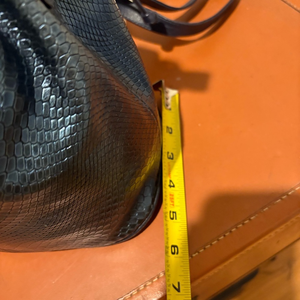 Retro Python Snake Croc Embossed Blue Metallic Bucket Bag Designer Style - Picture 6 of 9